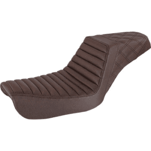 SADDLEMEN Step-Up Seat — Rear Lattice Stitch/Front Tuck-n-Roll - Brown - FXD 804-04-176BR